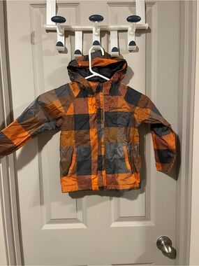 Columbia Kids Orange and Gray Plaid Raincoat, 4T